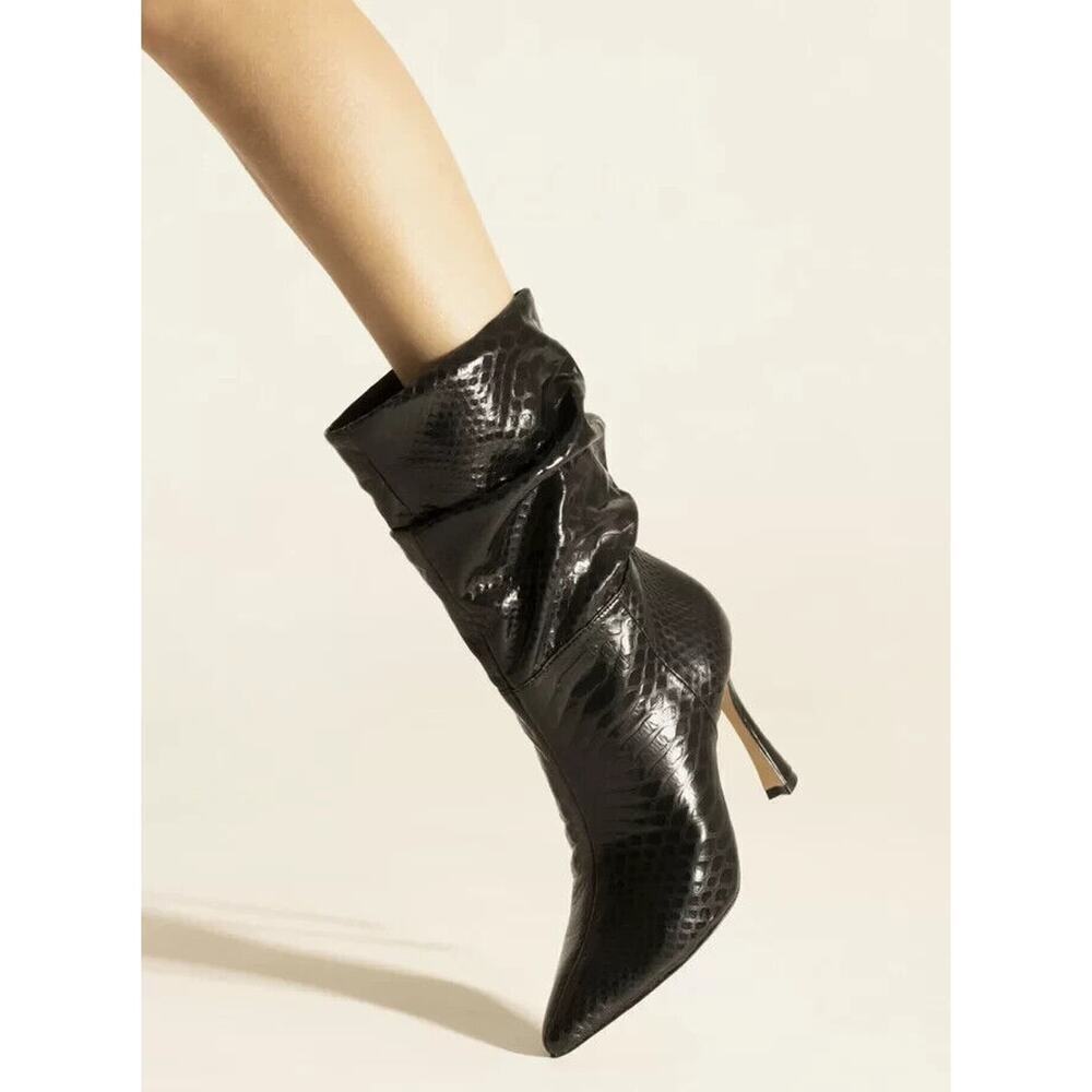 Arezzo Women's Nicole Pointed Toe Mid Calf Boots, Black Snake Print US Size 6.5M